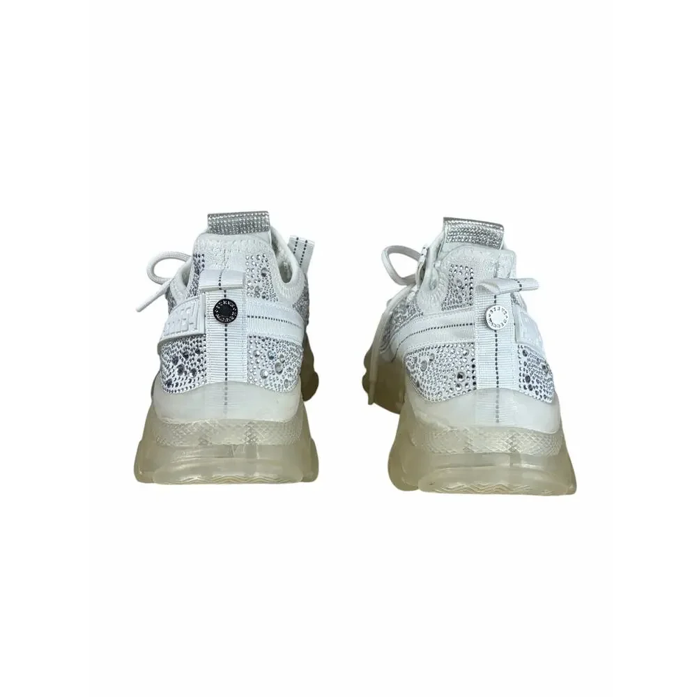Steve Madden Maxima White Rhinestone Sneakers Womens 8.5 Chunky Sole